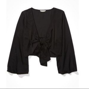AE Silky Tie Front Blouse